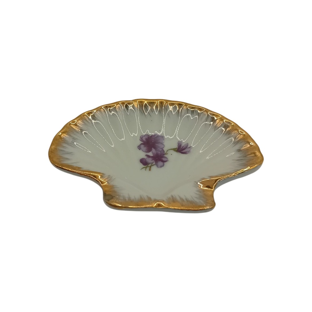 VTG Mini Japan Trinket Dish Seashell Gold Trim Floral‎ Handpainted Bone China